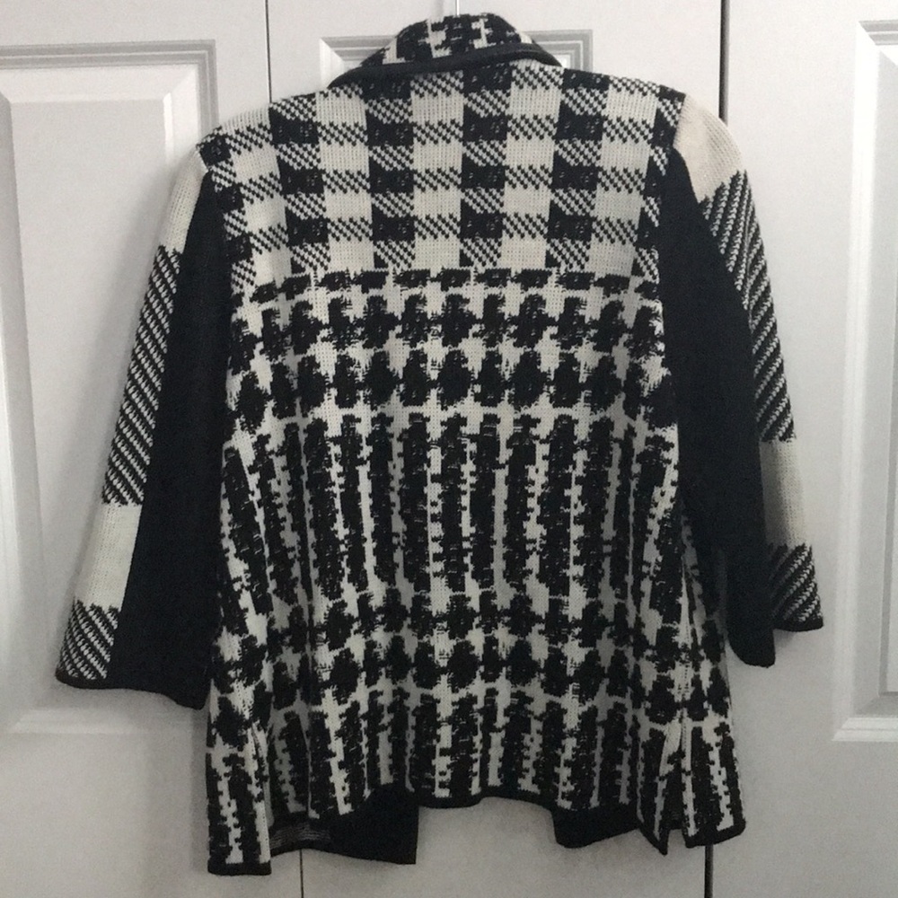 Ming Wang Women’s Petite M Structured Sweater Jacket, Faux Leather - Picture 3 of 5